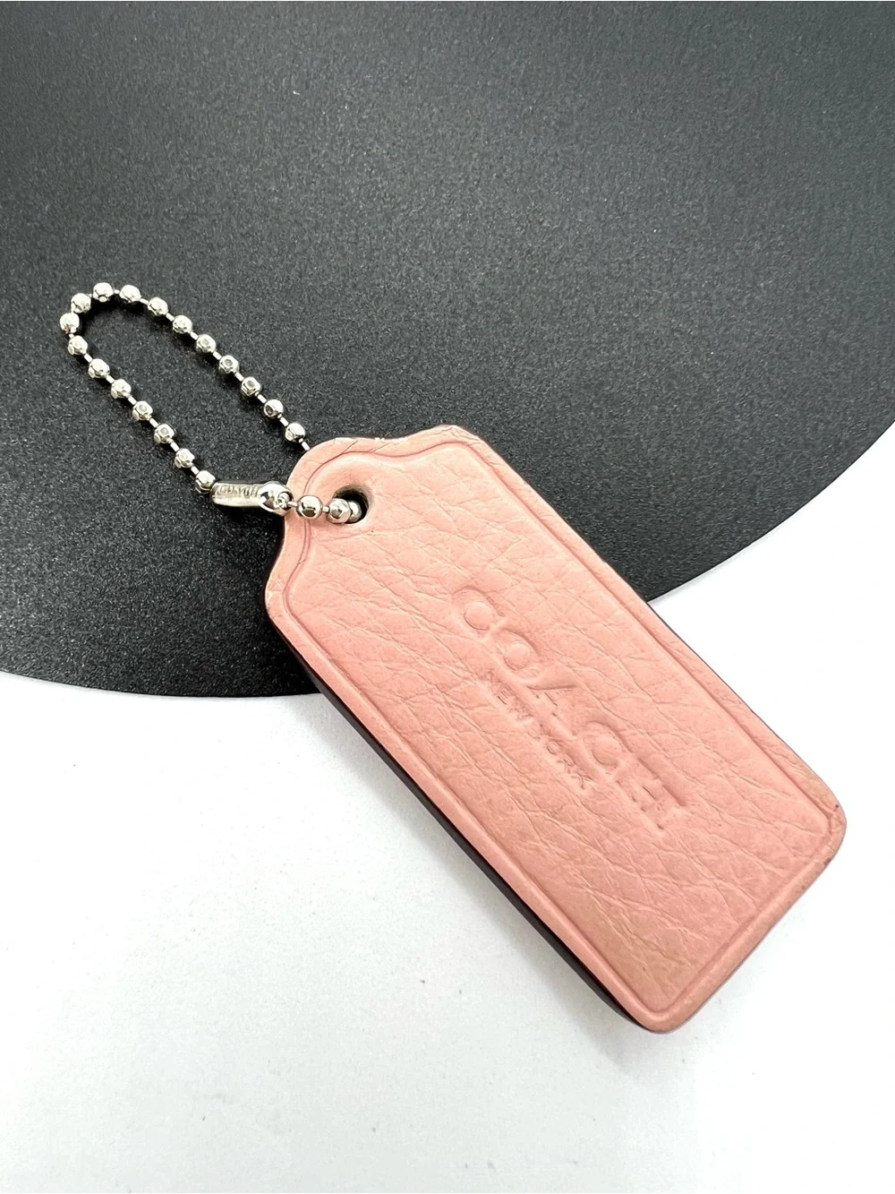 Coach Pink Leather Hangtag Bag Charm Silver Ball Chain Replacement Tag